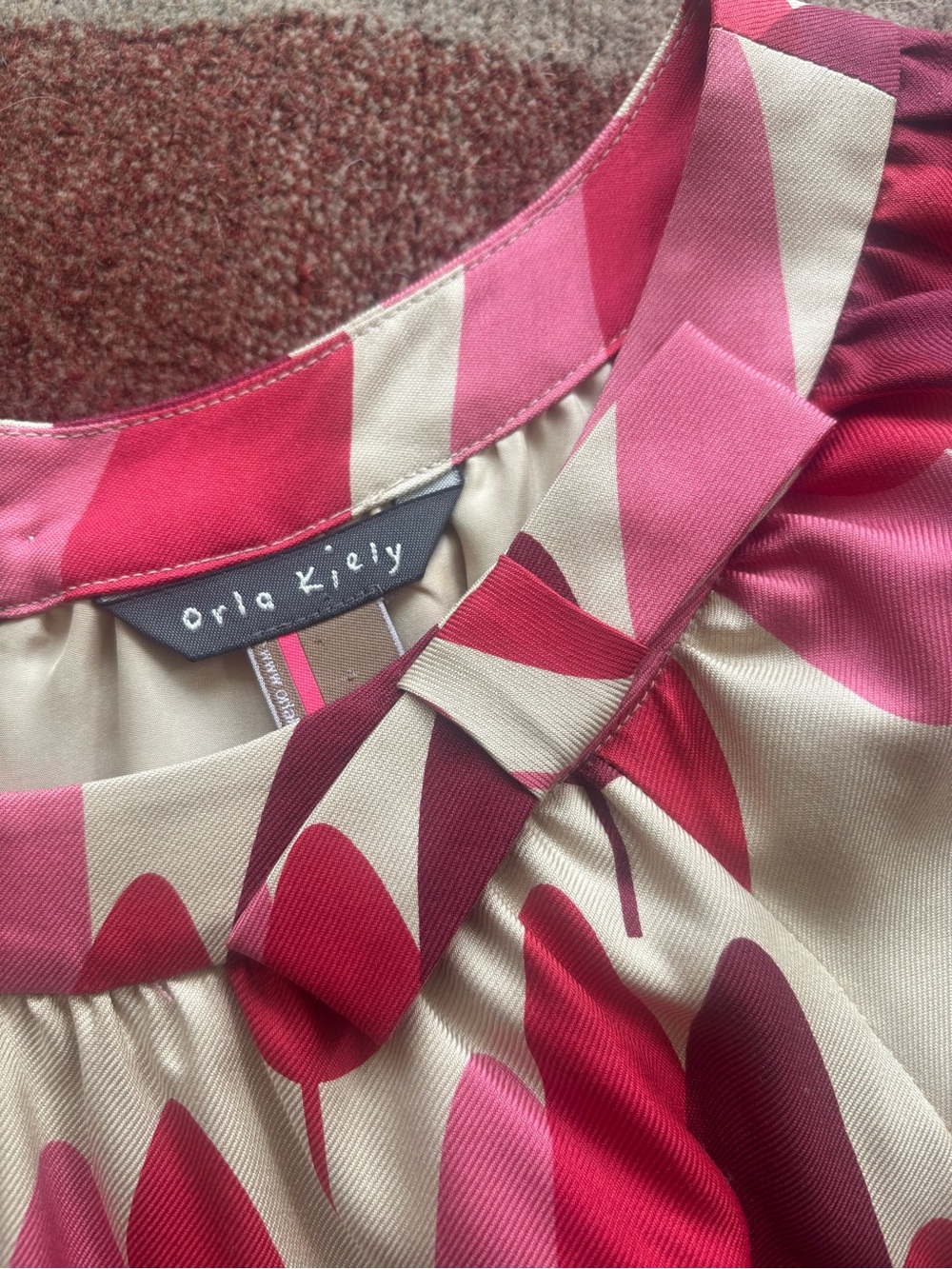 Orla Kiely Pink and Cream Graphic Bow Neck Dress - Sz 1 - Picture 2 of 6